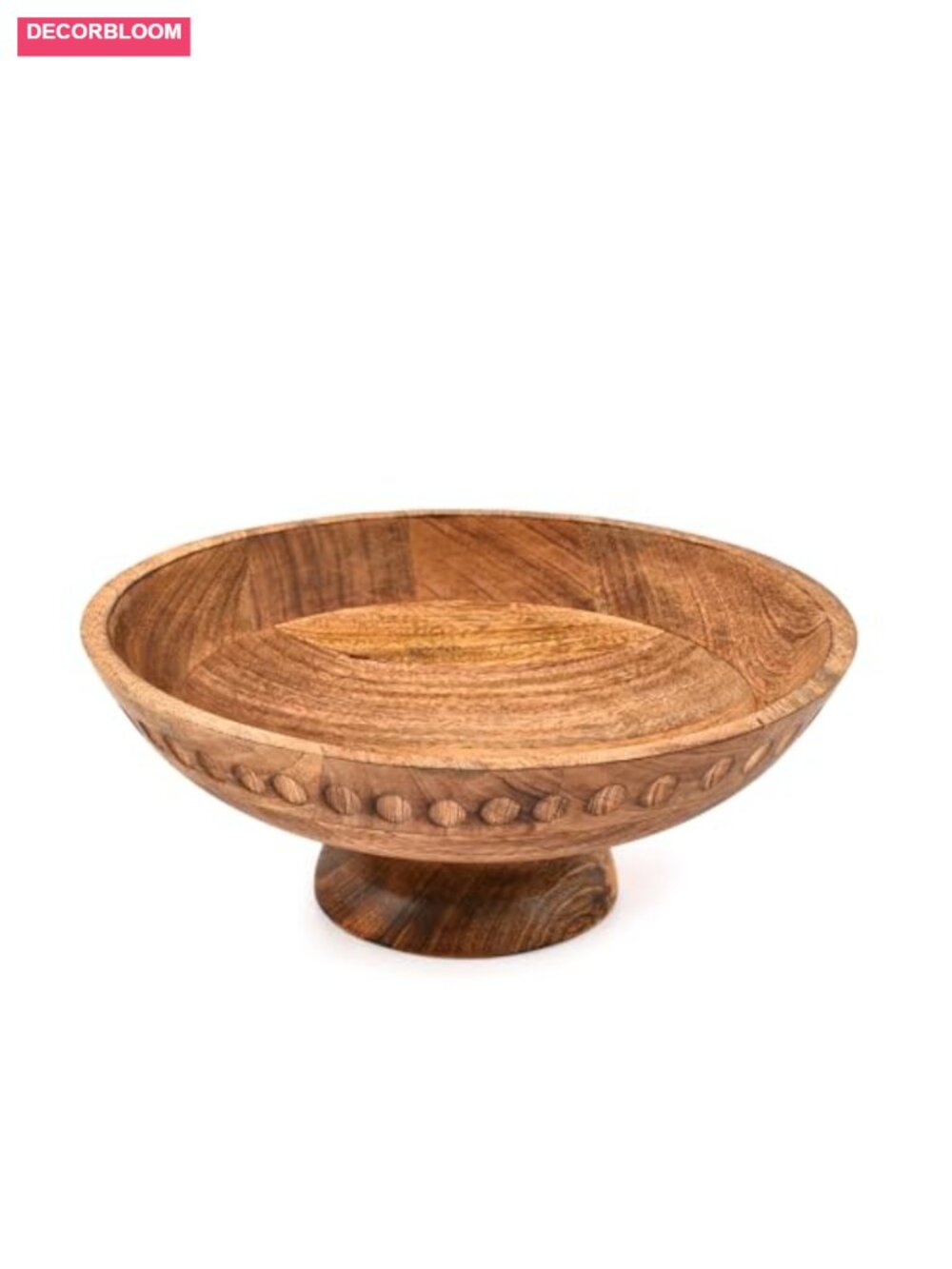Mango Wood Pedestal Bowl Decorative Kitchen Counter Dining Rustic